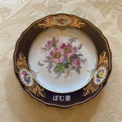 【マイセン】アムステルダム様式／コバルト 金彩 皿「ピンクの野薔薇」 マイセン】アムステルダム様式／コバルト 金彩 皿「ピンクの