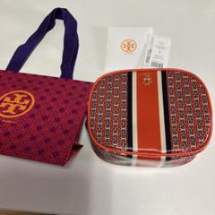 Tory Burch ポーチ オレンジ ネイビー - メルカリ