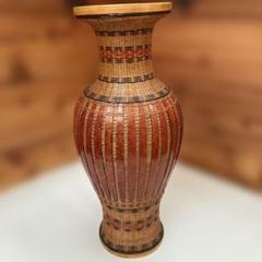 中国古玩 唐物 煤竹 古竹彫 茶筒『竹細工彫花鳥七宝文』1128D 中国古玩 唐物 煤竹 古竹彫 茶筒『竹細工彫花鳥七宝文』1128D
