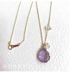 新作♡彫刻アメジストハーキマーダイヤモンド14kgf ネックレス