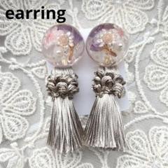 【一点物！】レジン　ピンク系ドライフラワー×タッセル　イヤリング