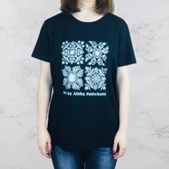 Tシャツ ハワイアン キルト柄 ブラック×シルバー Mサイズ(レディースL)