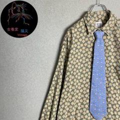 ✭長袖シャツ　イタリア製　カーキ　総柄　アニマル柄　シルクネクタイ　XL✭