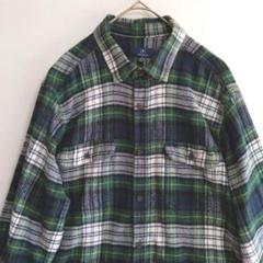 2640　ＧEORGE　長袖ネルシャツ　L　緑　チェック　US古着