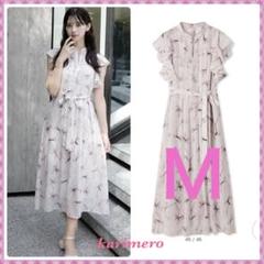 USAGI ONLINE限定】フリルスリーブリボンプリントワンピース