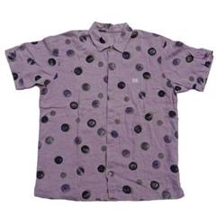 【美品】パパス　リネンシャツ　麻100 総柄　ネイビー　M 半袖シャツ 美品】パパス リネンシャツ 麻100 半袖シャツ ネイビー 総柄 M