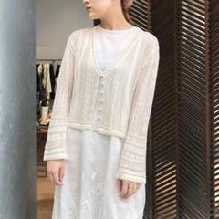 Mame Kurogouchi♡縄文ニットカーディガン レディース】Cotton Lace Knitted Cardigan | Mame Kurogouchi