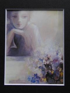 【絶品】 渡辺 芳文、窓辺、希少な画集より、新品高級額装付、版上サイン 絵画