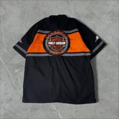 HARLEY-DAVIDSON 刺繍ロゴ ビッグロゴ 半袖BDシャツ XL 黒