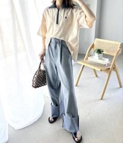 H BEAUTY&YOUTH コットン麻デニムハーフジッププルオーバーSサイズ