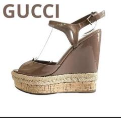 送料無料 内祝い GUCCI ウェッジソールパンプス ブラウンヌーディベージュ 靴