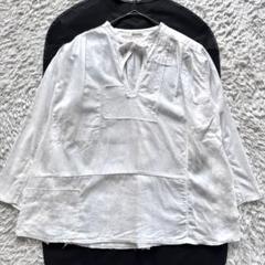 美品　キャピタル スキッパー　麻 リネン ブラウス　リボン　パッチワーク 0 白