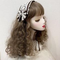 イノセントワールド　茶✖️生成りレース　クロスリボンのヘッドドレス Innocent World｜クロスリボンヘッドドレスCross Ribbon Headdress