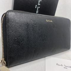 【未使用級】ポールスミスラウンドファスナー 長財布 レザー王冠 旗 ブラック 未使用級】ポールスミスラウンドファスナー 長財布 レザー王冠
