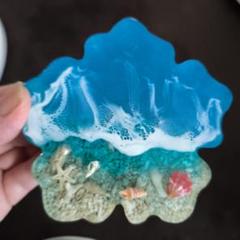 レジン 海の波と貝殻の立体オブジェ
