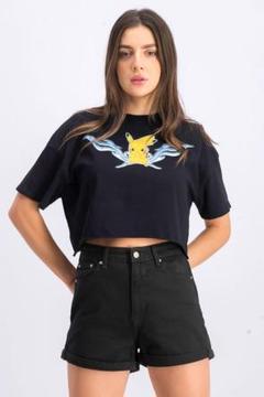 BERSHKA｜半袖プリント ミニTシャツ リボン付き 肩 あき リボン 付き ロゴ チョウチョ プリント Tシャツ（80