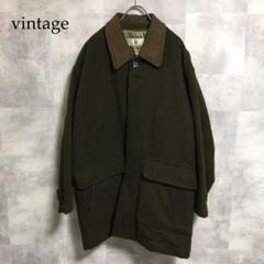 vintage 襟切替 デザイン グリーン ウール コート カバーオール