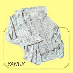 YANUK グレーとホワイトのチェック柄長袖シャツ L
