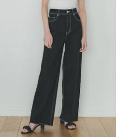 【値下げ】PUBLIC TOKYOフリンジ裾 ブラック ストレートデニム 美品✨PUBLIC TOKYO フリンジ裾 ブラック デニム ハイウエスト