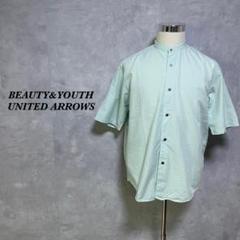 BEAUTY&YOUTH バンドカラーシャツ 半袖 グリーン系 M 4161