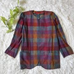 【ungaro】 レディース ノーカラージャケット (L) 麻 リネン チェック