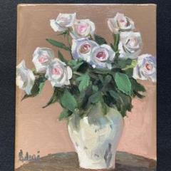 新井秀一郎「白薔薇」1990年油彩画 額50×45 絵画27.5×22cm F3 新井秀一郎「白薔薇」1990年油彩画 額50×45 絵画27.5×22cm F3