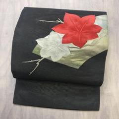 夏帯 名古屋帯 絽 黒色 楓柄