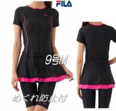新品◆FILAフィラ・ワンピ型フィットネス水着・13号L・ピンク黒・めくれ防止 FILA フィラ レディース フィットネス 水着 ウェア 2点セット