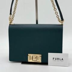 【極美品】FURLA MIMI ショルダーバッグ フラップ レザー グリーン