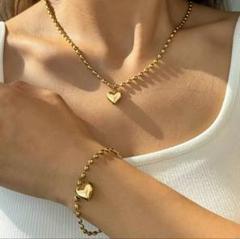 ゴールドシルバー ネックレスブレスレット サージカルステンレス 2セット♡ハート