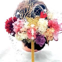 成人式髪飾り　卒業式髪飾り　結婚式髪飾り簪　水引　金箔　振袖　チュール　パール