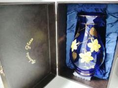 ヴィンテージ　チェコ　BOHEMIA Cristal ブルー＆ホワイトガラス金彩花紋　花瓶　飾り花器　美品 ヴィンテージ チェコ BOHEMIA Cristal ブルー＆ホワイトガラス