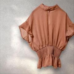 ツーピンク【M】ブラウス トップス 半袖 ハイネック フリル ギャザー ふんわり