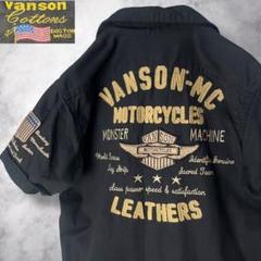 VANSON バンソン コットン 半袖シャツ Mサイズ ワッペン 刺繍 ブラック