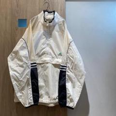 adidas 90s M 白 ロゴ刺繍 透け感 ハーフジップ ナイロンジャケット