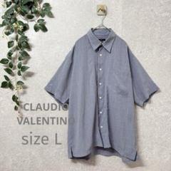 CLAUDIO VALENTINO 刺繍入り 半袖シャツ 春夏 青