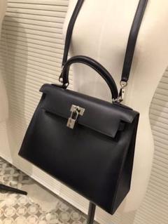 エルメス HERMES ケリー28 シルバー ボックスカーフ ダークネイビー