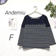9502 Andemiu アンデミュウ レース切替ボーダーカットソー F