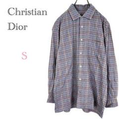 ◆クリスチャンディオール【S】Yシャツ チェック柄シャツ 綿100％ 長袖