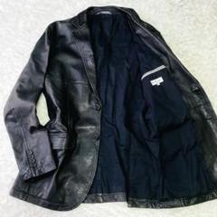 極美品 ポールスミス レザージャケット シングルライダース 羊革 黒 M 赤 ポールスミス☆レザーシングルライダースジャケット袖切り替え