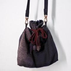 ハンドメイド 巾着型 結城紬ポシェット 切り替え ステッチ 和装にも