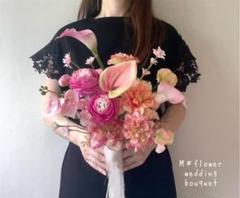 ♡ピンク×オレンジ♡アーティフィシャルフラワーブーケ ウェディングブーケ 造花