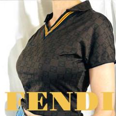 FENDI フェンディズッカ柄テーピングVネックポロシャツ クロップドポロシャツ