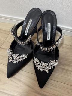マノロブラニク♡ クリスタルバックルシルバーミュール♡36 SATC