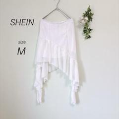 シーイン ポンチョ ホワイト シフォン M レース 透け感 白 アシンメトリー