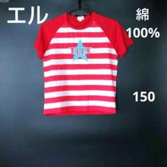 ★ELLE 赤と白のストライプ Tシャツ 星プリント　150cm 綿100%