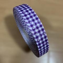 グログランリボン ドット＆チェック　紫