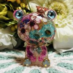 オルゴナイト　置物　花咲きカエル　ピンク　フラワー　花