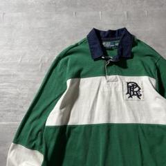 【希少Lサイズ】ラルフローレン古着ラガーシャツワッペンバイカラー緑90s横縞
