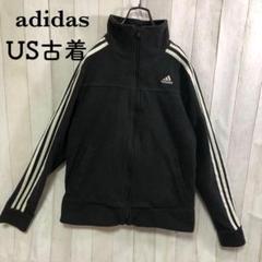 US古着アディダスadidasフルジップフリースジャケット刺繍ワンポイント黒